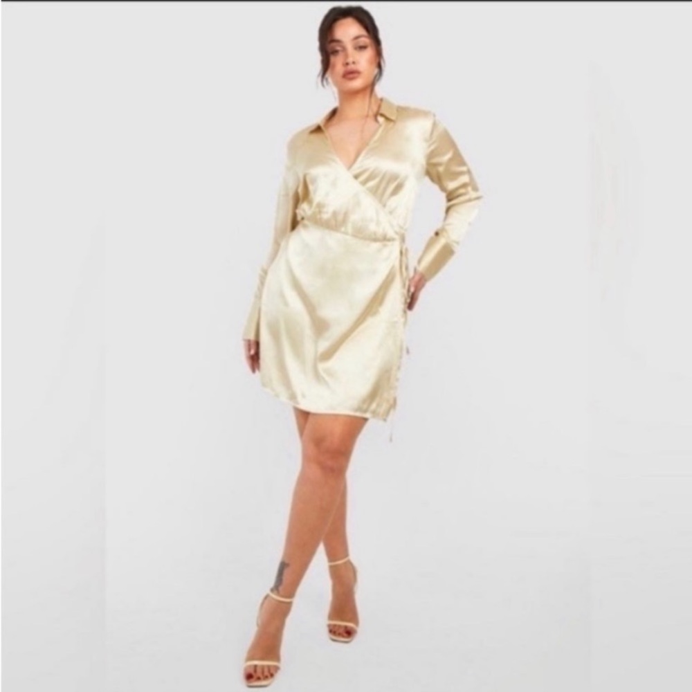 PLUS WRAP SILK DRESS & RHINESTONE EARRINGS SET - Picture 2 of 8